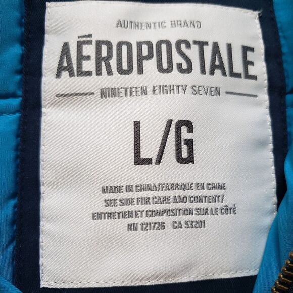 VTG Y2K Aeropostale Heavy Insulated Size Large Mens Blue Embroidered Hoodie - Picture 4 of 8